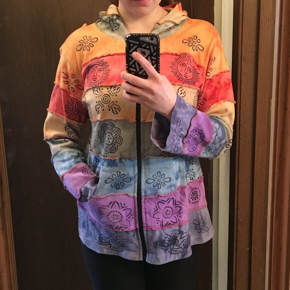 Rainbow Hippie Hoodie size Medium zip up.